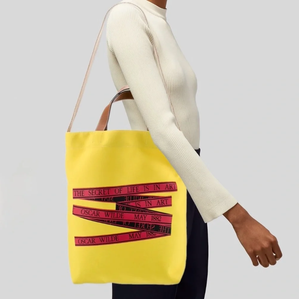 JW ANDERSON Yellow Tote with Red Accents and Brown Saddle Leather Handle